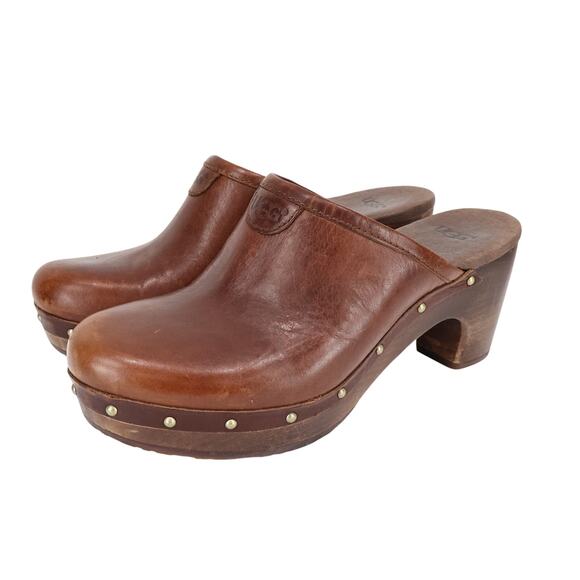 UGG Women's Abbie UGG Leather Clogs Brown Size US 6 EU 37 - Picture 1 of 12
